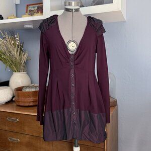 Sunlight Paris Purple Button Tunic Top Eggplant Size T3 Unique Gathered Pleats